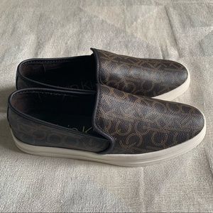 NWT Calvin Klein Brown CK Logo Slip-on Sneakers